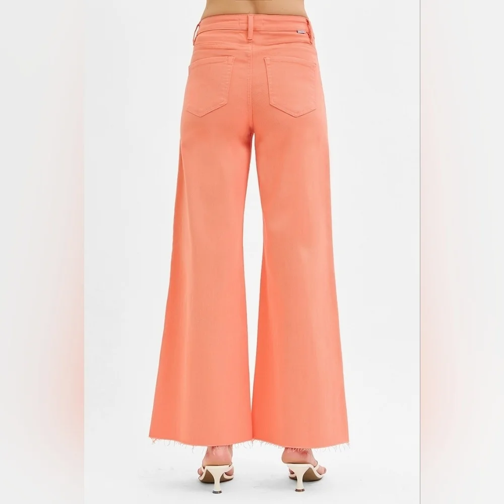 Risen High Rise Tummy Control Wide Leg Palazzo Jeans Coral Peach Various NEW